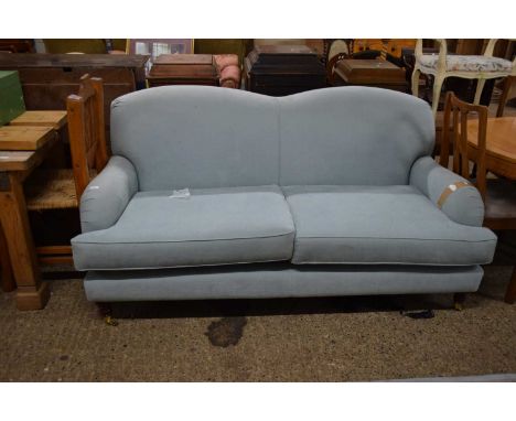 MODERN PALE BLUE THREE SEATER SOFA ON TURNED LEGS, 180CM WIDE
