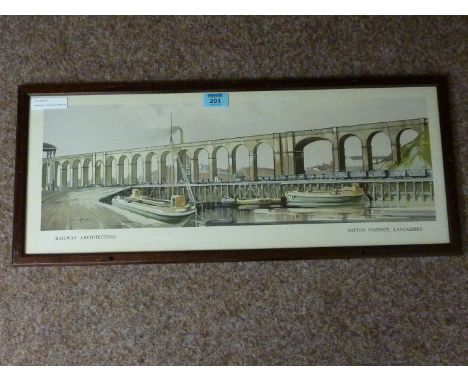 Railwayana - Carriage print 'Ditton Viaduct Lancashire' (Railway Architecture series) after Claude Buckle 24cm x 62cm