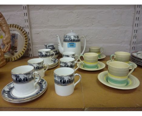 Foley china tea set c.1925 - six place settings lacking one saucer and four Susie Cooper coffee cans and saucers