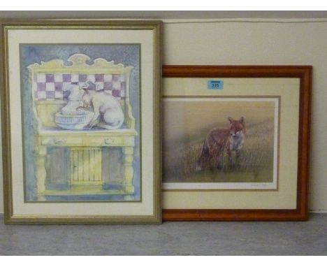 'The Washstand' watercolour signed L Phillips and dated (19)'97; Fox in Landscape, Robert Fuller limited edition colour print