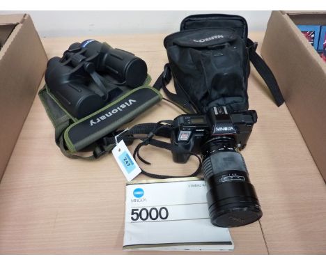 Minolta 5000 camera with Sigma zoom lens,and a pair of Visionary 'Stormforce' binoculars