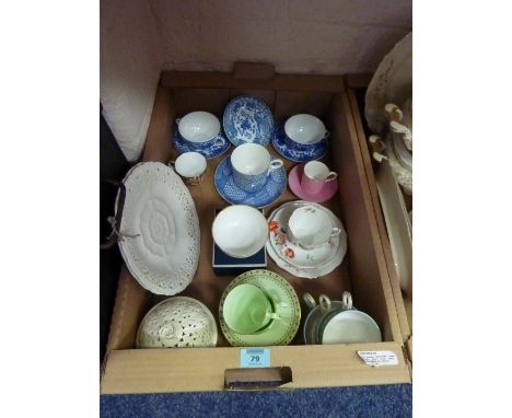 Royal Worcester, Royal Crown Derby, and Noritake cabinet cups and saucers, Leedsware and  other decorative ceramics in one bo