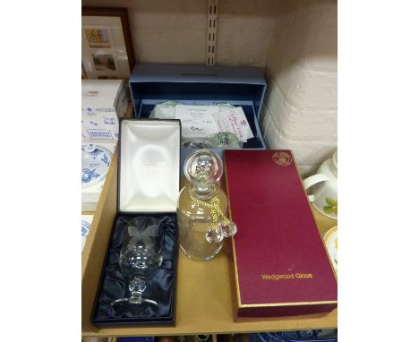 Cased Caithness limited edition goblet no. 4/8 signed by Denis F. Mann 1972, Wedgwood 1981 Royal Wedding decanter no. 425/100
