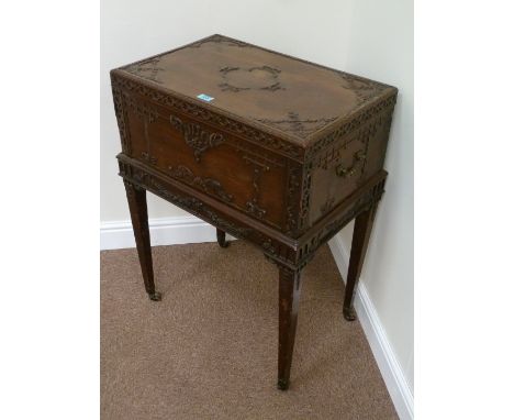 18th/19th century Irish Chippendale mahogany chest on stand, oak lined chest with fitted interior and applied carvings, W63cm