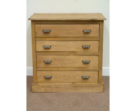 Waxed pine chest fitted with four long drawers and 'The Old Print Shop' stamped handles, W88cm, H88cm