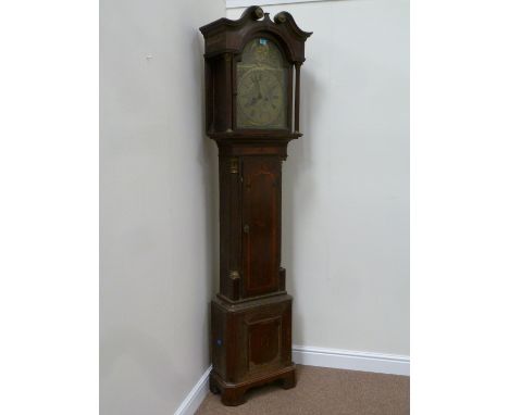 Early 19th century oak and mahogany banded longcase clock, brass dial with eight day movement signed Lindall Seaton, H212cm