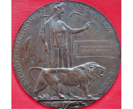 WW1 Australian Memorial Plaque to Pte Charles William Ewart Vernede 48th Battalion, A.I.F. ‘Killed in Action’ Poziers, 5th Au