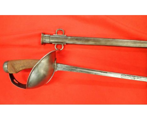 WWI era 1908 Pattern British Army trooper’s cavalry sword and scabbard attributed to the Royal Military College of Canada. Fu