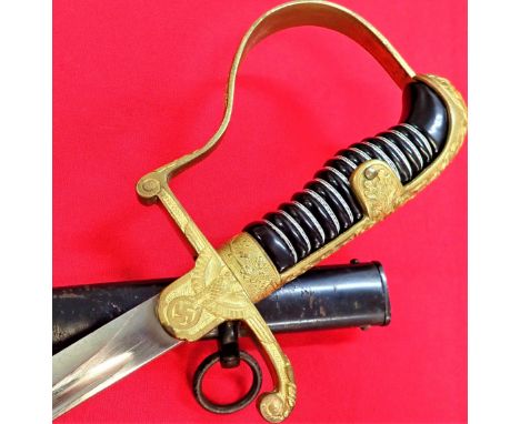 WW2 era German Army officers’ sword and scabbard by Robert Klaas. Features Gilt metal ‘P’ hilt, with eagle &amp;amp; swastika