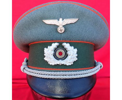 WW2 German Army Artillery officer’s peaked cap by Mohr and Speyer. A.G. Early 1934-35 1st model cap, featuring very good blac