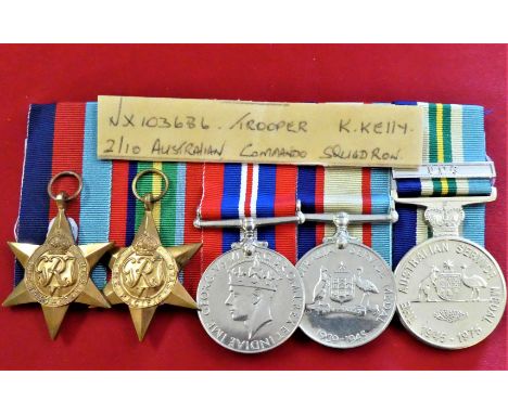 WW2 Australian Army medal group to Trooper Kevin Kelly, 2/10th Commando Squadron. 1939-45 Star, Pacific Star, War Medal, Aust