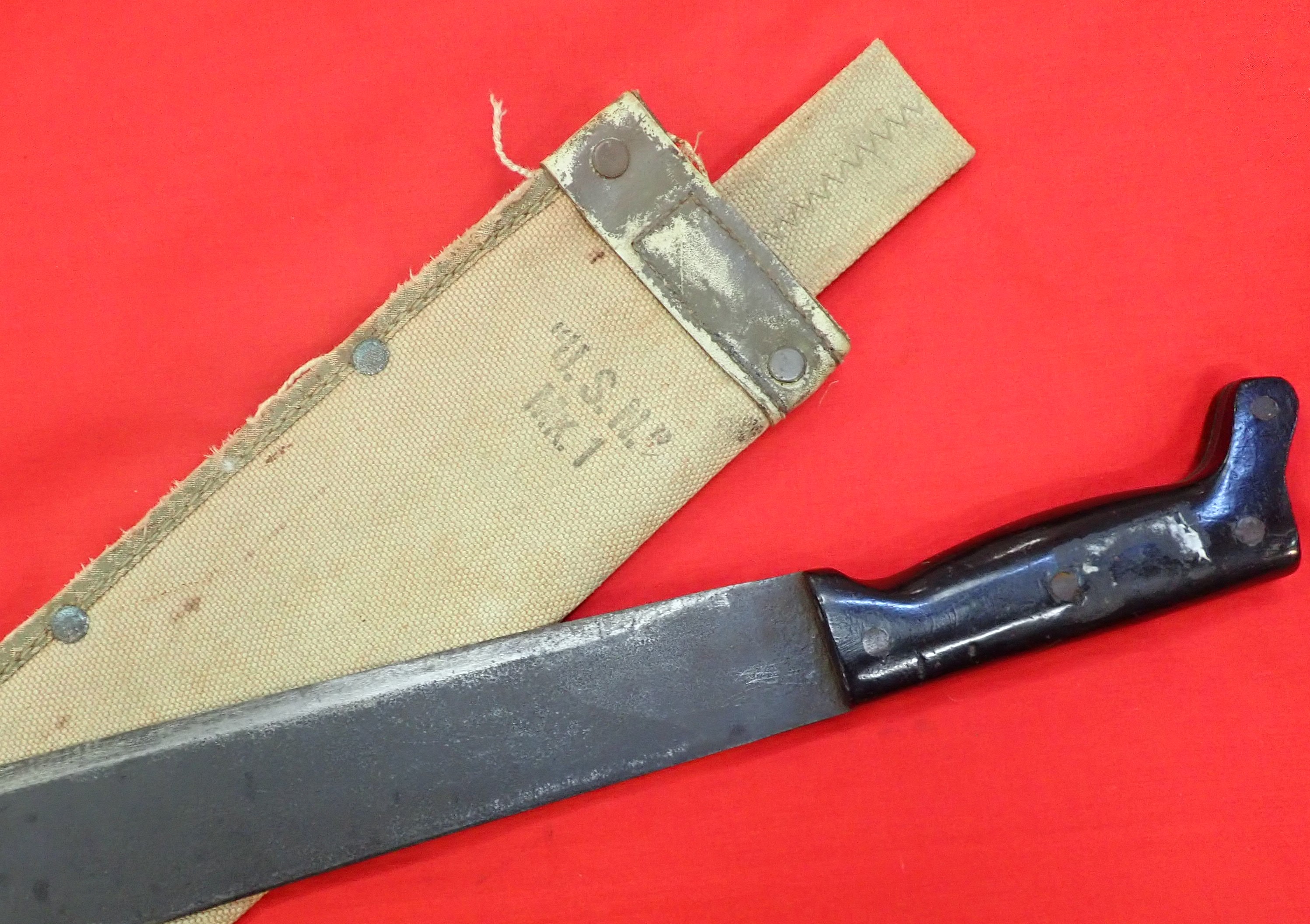 WW2 USN MK1 machete legitimus Collins & Co 1942. Black/brown 2piece