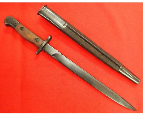 WW2 Enfield Indian No.1 Mk II S.M.L.E. bayonet and scabbard by North West Railways Ishapore. Features very good wooden grips 