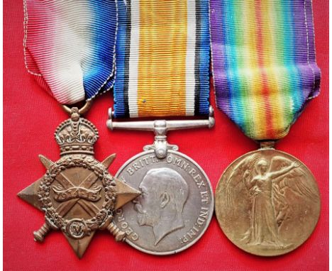 WW1 British Army 1915 medal trio to Corporal Black, 6th Battalion Kings Own Scottish Borderers, who was discharged 1916 due t