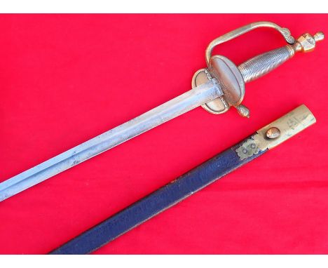 1796 pattern British Army light infantry officer’s sword and scabbard named to C.C. BAKKER. Wire strung grip solid with worn 