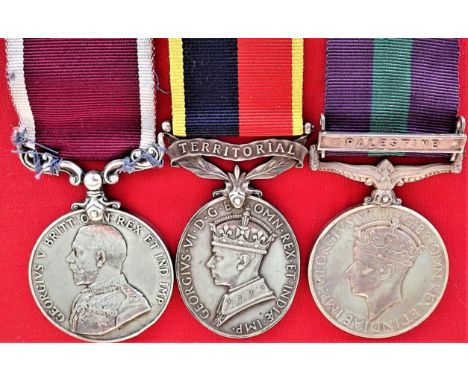 Lot of British Army defective service medals (3). General Service Medal George VI (3rd issue 1933-49) with clasp PALESTINE, n