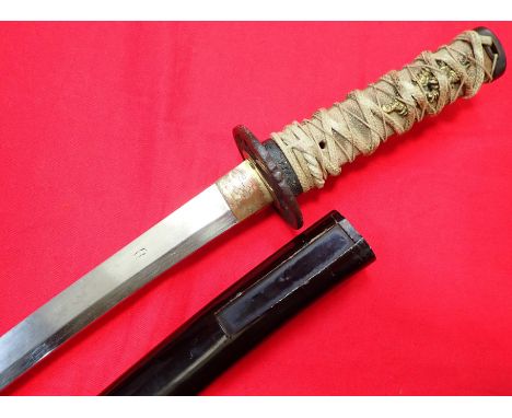 WW2 Japanese wakizashi sword &amp;amp; scabbard with Norimitsu blade koto pre 1599 era. Blade and fittings as White ray skin 