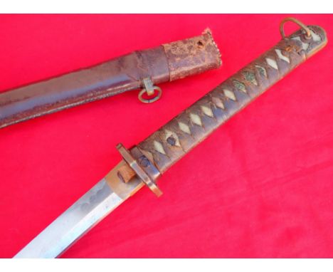 WW2 type 98 Japanese WW2 officer’s sword and scabbard in Army field fittings, signed Asano Kanesane blade with kokuin. Type 9