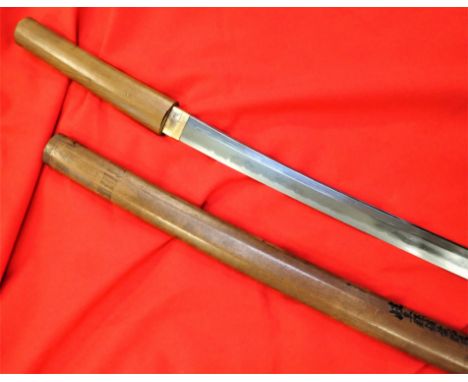 WW2 named Japanese officers’ sword Kanemoto Gendaito Katana in shirasaya mounts. Very fine blade with swordsmith signature Ka