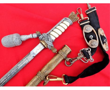 WW2 German Navy officer’s 2nd pattern dagger, scabbard, knot &amp; hangers by Paul Weyersberg &amp; Co. Solingen.&nbsp;&nbsp;