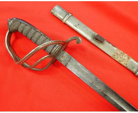 C.1880 British Army 1822 pattern infantry officer’s’ sword and scabbard. 3 bar open guard, nickel very worn, shagreen and wir