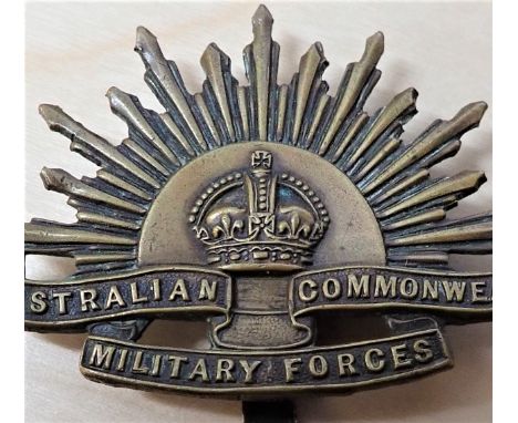 C.1916 WW1 era ‘TIPTAFT’ English made Australian Rising Sun Uniform Cap Badge. Die stamped badge, showing some light wear, sh