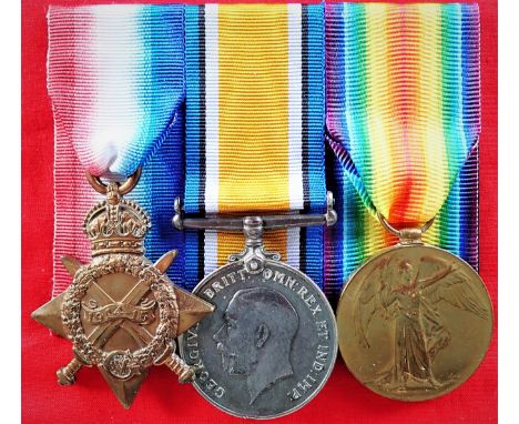 WW1 British Army 1915 medal trio to Private Hawker, Ox. and Bucks. Light Infantry, who subsequently served with American forc