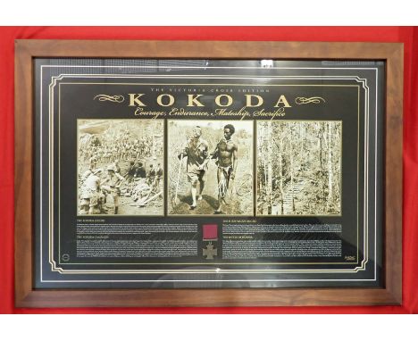 Framed print Australian Kokoda ‘Victoria Cross’. Features Iconic photos from the Kokoda trail with details from the campaign 