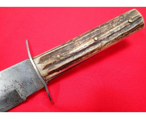 1960’s era large staghorn U.S. bowie knife by Atlanta Foreign. Full Tang vintage bowie blade manufacturer stamped, very light