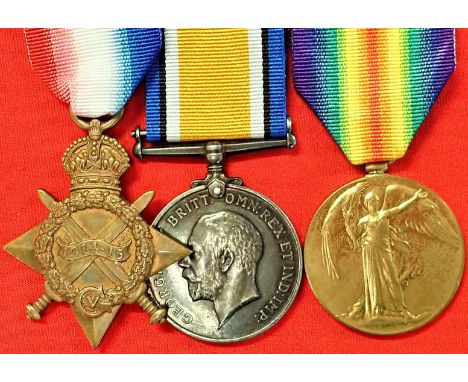 WW1 British Army 1915 medal trio to Private Heason, 1st &amp;amp; 10th Battalion Cameronians, who was twice wounded. 1914-15 