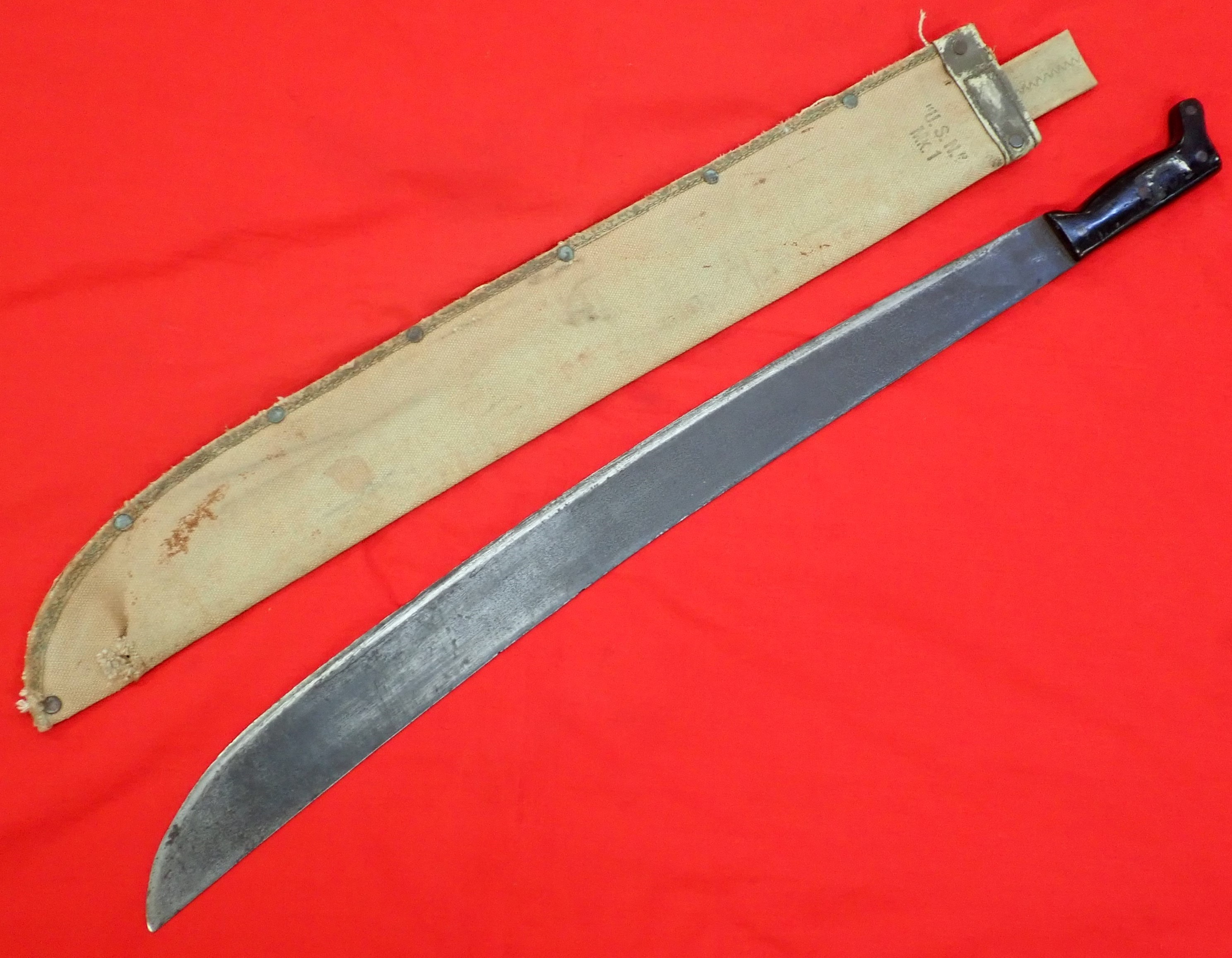 WW2 USN MK1 machete legitimus Collins & Co 1942. Black/brown 2piece