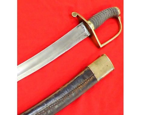 C.1830 British Police constabulary etched short sword and scabbard. Brass ‘P’ shaped guard and ribbed topped pommel, very goo