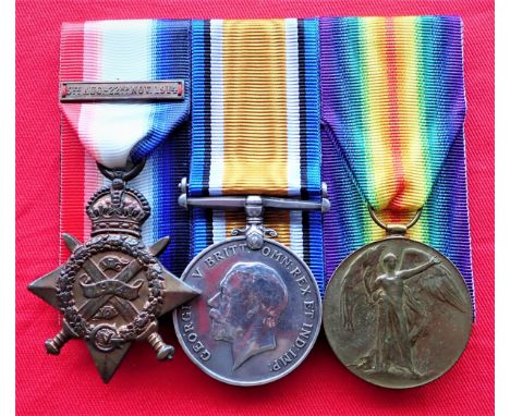 WW1 British Army 1914 medal trio to Private Williams, 1st Battalion South Wales Borderers, who became a P.O.W. in 1916. 1914 