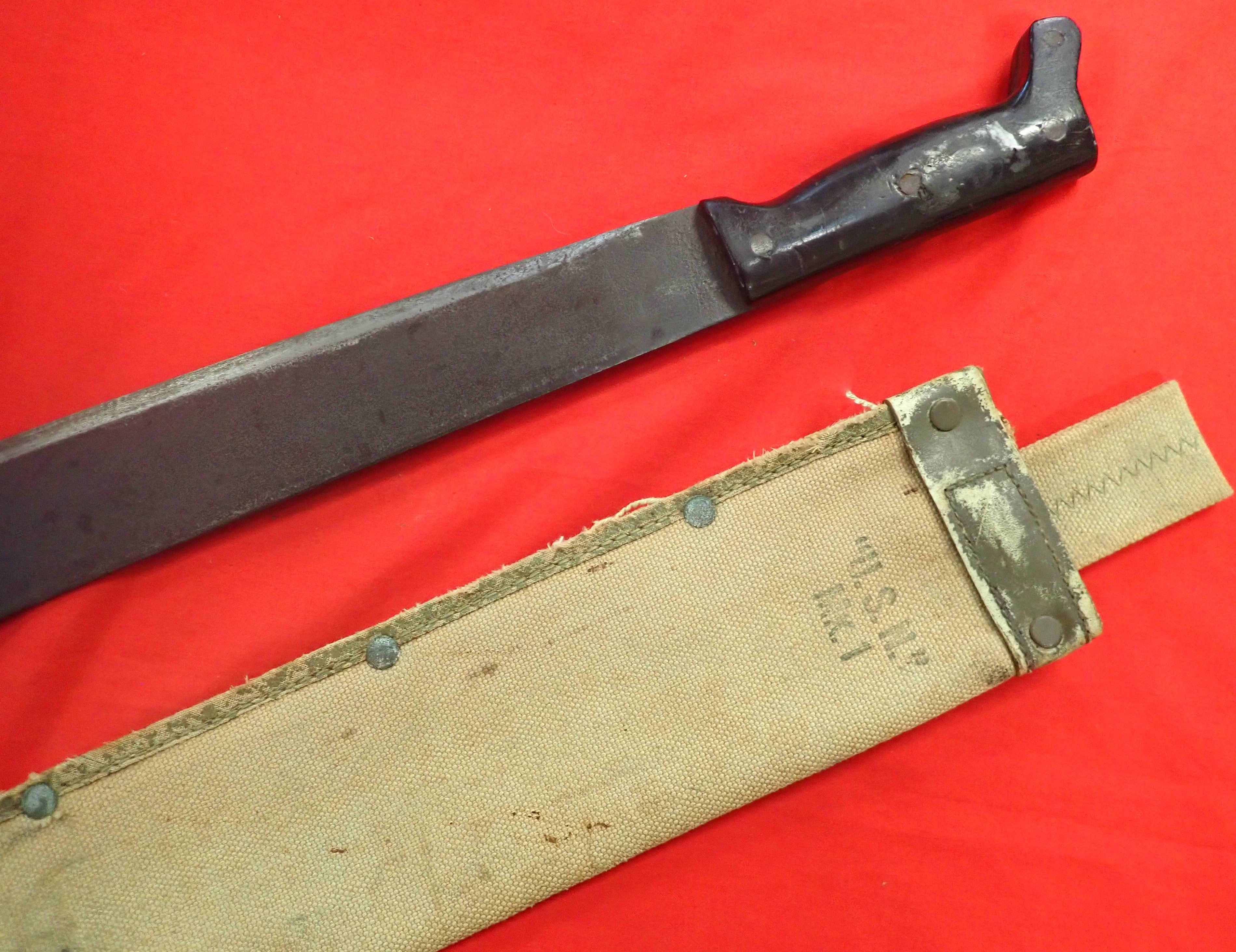 WW2 USN MK1 machete legitimus Collins & Co 1942. Black/brown 2piece