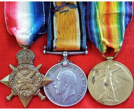 WW1 British Army 1914 medal trio to Private Newton, Army Cyclist Corps, who was Wounded in Action at the battle of Neuve Chap