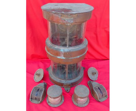 Late 19th C. Ship’s brass double stacked starboard masthead light seahorse. Brass and copper double stacked ships light with 