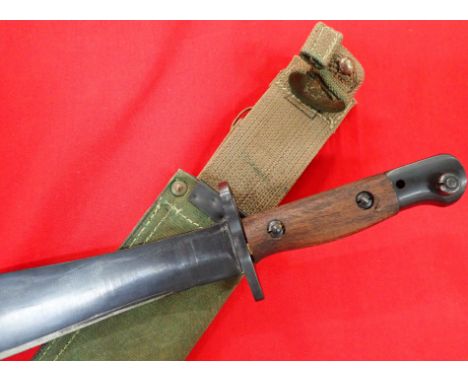 Rare WW2 Australian parachutist machete bayonet and scabbard. Features well blued hilt conforming in all respects to a patter