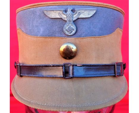 C.1935 German SA/Brownshirts enlisted man’s uniform Kepi Gau Hochland/Bayernwald. Tan brown cotton base and top, with grey/bl