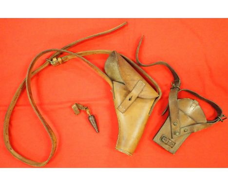 WW2 Australian holster 1943 M.H. and Co. with sword frog. Thick leather holster, possibly for flare gun, with Australian stam