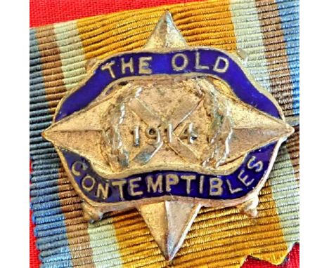 WW1 British ‘Old Contemptibles’ Association members badge. Die struck, gilt washed &amp;amp; enamel type, pin backed on swatc