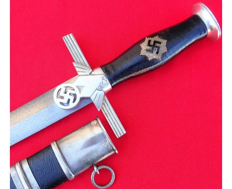 Nazi German R.L.B. officer’s 2nd model dagger and scabbard by Erich Witte. Features nickel furniture throughout, the pommel w