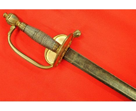 1796 pattern British Army light infantry officer’s sword and scabbard by Runkel of Solingen. Wire strung grip solid with worn