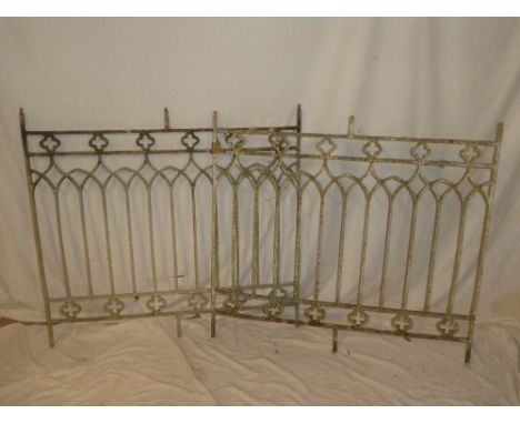 A pair of ornate aluminium railing panels with arched decoration, 41" x 38"