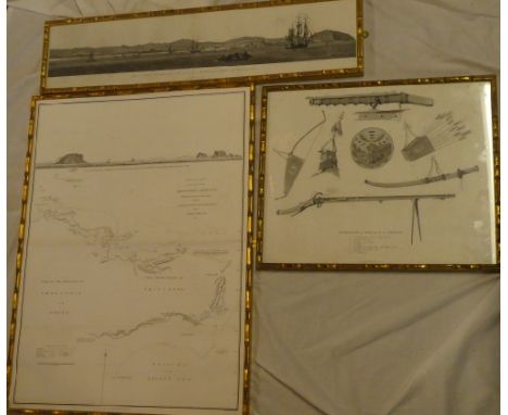 An 18th Century black &amp; white map and panoramic engraving "A Sketch by Compass of the Coast of the Promontory of Chan-Tun