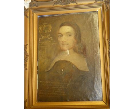 Artist Unknown - oil on canvasBust portrait of Annanias de Hennezel with armorial crest and text showing reference to the Duk