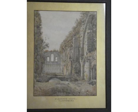 R**Phene - watercolour"St Josephs Chapel Glastonbury", signed and dated 1876, 14" x 10"
