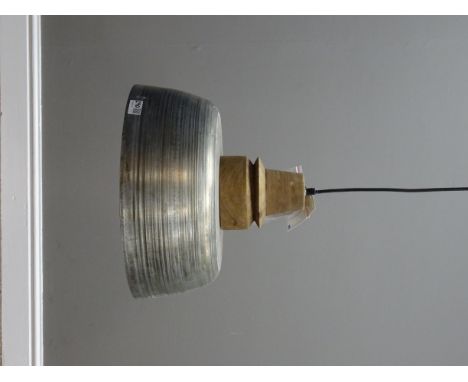 Industrial style pendant light fitting, with turned wood top, by Light & Living new with tags, D40cm    Condition Report   Cl