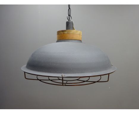 Large industrial pendant light fitting, with copper wire guard, by Light & Living, new with tags and box, D53cm    Condition 