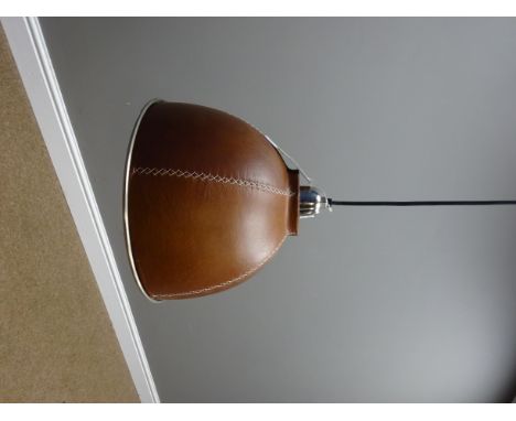 Pendant light fitting, dome shade with stitched leather effect finish and chrome interior, by Light & Living new with tags, D