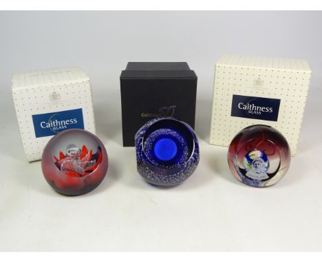 Three Caithness limited edition paperweights; 'Yuri Gagarin' 13/100, 'White Tornado' 275/650 & 'Uranus' 75/100, all with orig